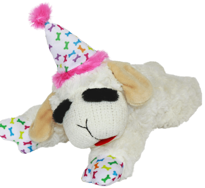 Lamb Chop with Birthday Hat Plush Dog Toy, Pink Medium