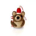 Brown Bear with Candy Cane Tufted Wool Christmas Ornament